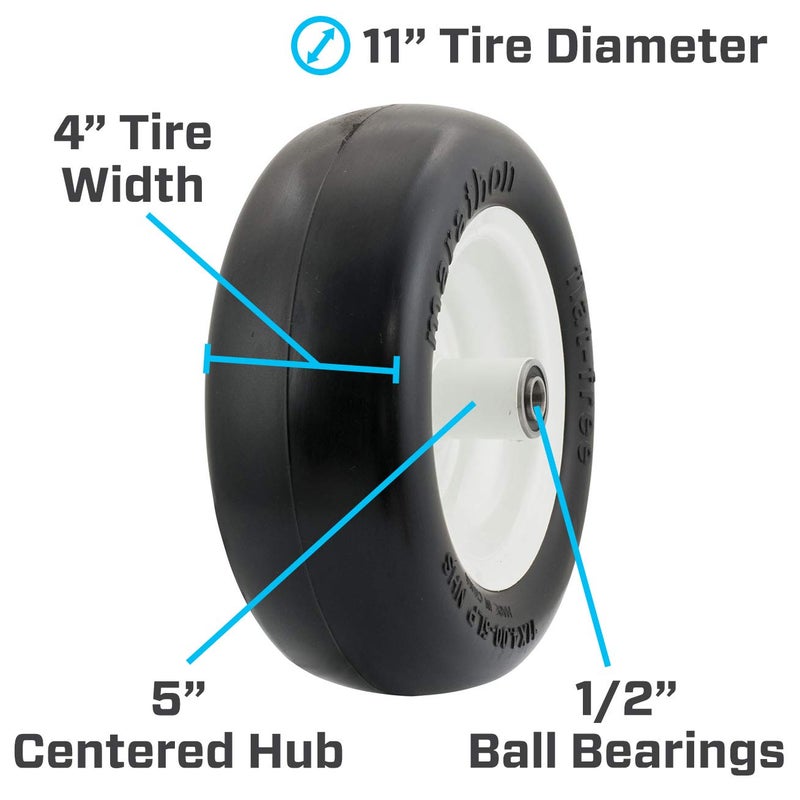 Marathon 11x4.00-5" Flat Free Lawnmower Tire on Wheel, 5" Hub, 1/2" Bearings - Image 4
